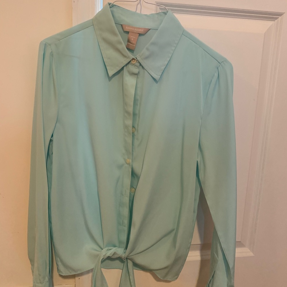 Teal banana republic blouse with tie